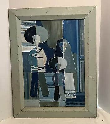 Vintage 1958 Cubist Painting Signed  ??? Huggins  MCM Looks Like Oil On Board • $195