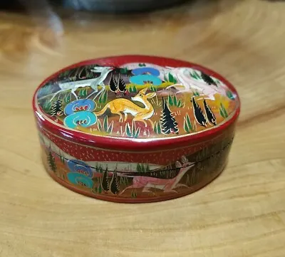 Hand Painted Wood Trinket Box. Deer Forest Animals. Made In India. • $17.99