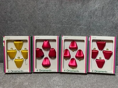 Vintage Grants Christmas Satin Bell Ornaments Unbreakable Multicolor Box Of 4 • $34.29