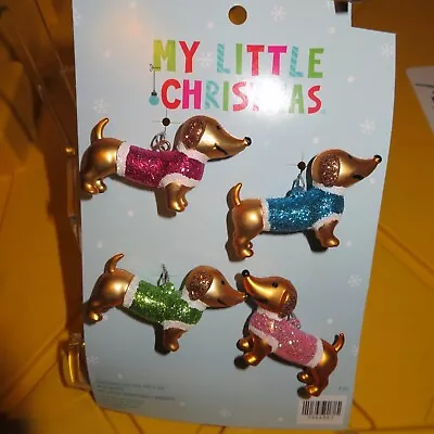 My Little Christmas Mini Dachshund Glitter Ornaments 4 Count NEW In Package • $19.99