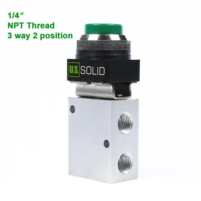 U.S. Solid 1/4  Pneumatic Control Mechanical Valve 3 Way 2 Position Green Button • $15.70