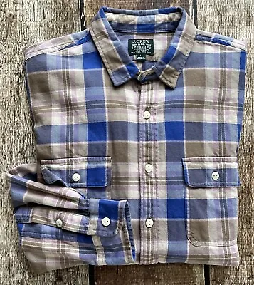 J.crew Sporting Goods Long Sleeve Flannel Shirt Blue Purple Mens Large Excellent • $19.99