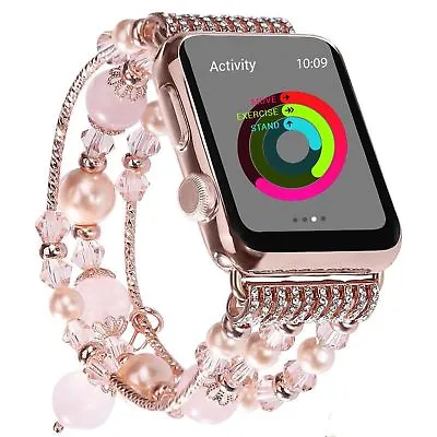 $18.99 • Buy For Apple Watch Series 5 4 3 2 1 38-44mm Bling Agate Beads Strap Bracelet Band