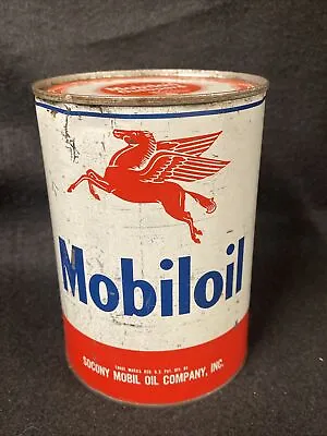 Mobil MobilOil Outboard 1 Qt Round Full Metal Motor Oil Can Socony • $250