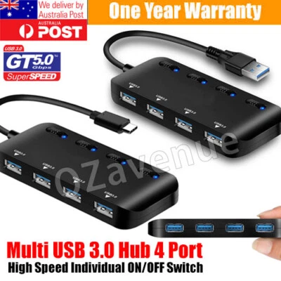 Multi USB / Type C Usb 3.0 Hub 4 Port Adapter Expansion Splitter PC Macbook Pro • $13.59