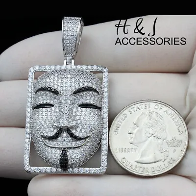 $63.99 • Buy 925 Sterling Silver Icy Cz Silver/gold Plated V For Vendetta Mask Pendant*agp359
