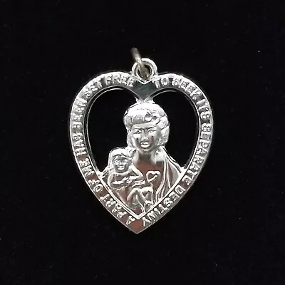 Vintage Mother & Child Sterling Silver Heart Pendant- 1.25 In Long- 6.1 Grams • $26.49