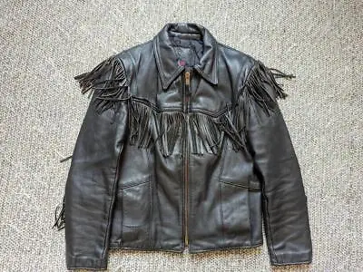 Vintage USA Made FRINGE Motorcycle Jacket 42 Leather BRANDED GARMENTS Harley • $199.95