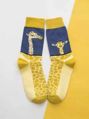 £3.25 • Buy Ladies  Yellow Mustard And Blue Giraffe Novelty Socks. One Size Stretchy. 