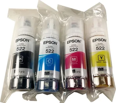 Genuine Epson 522 Ink Bottles 4 Pack For ET-2720 ET-2800 ET-2803 ET-4700 ET-4800 • $31.50