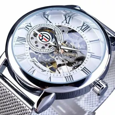 £19.69 • Buy Men's Wrist Skeleton Luxury Mechanical Auto Stainless Steel See Through Watches