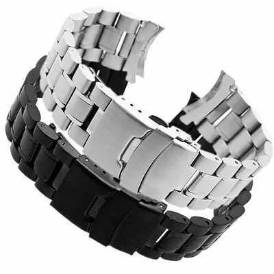 Secure Clasp Curved Ends Strap Solid Stainless Steel Watch Band 18 20mm 24 22mm • $8.99