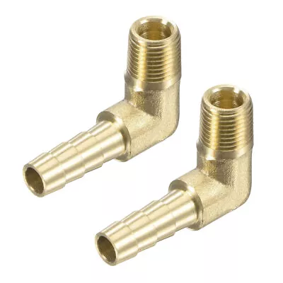 2PC 90 Degree Elbow Brass Hose Barb Fitting -1/4 Barb To 1/8 Male NPT Adapter • $7.98
