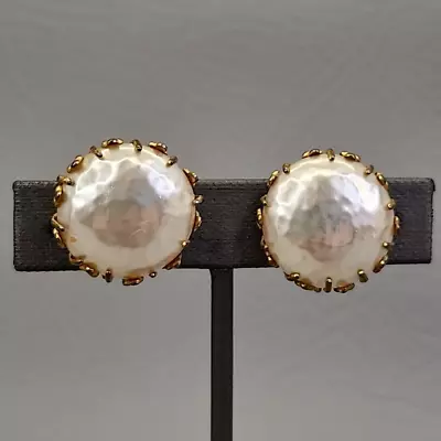 Miriam Haskell Clip-On Earrings Vtg Baroque Pearl Spring Screw Back Signed 7/8  • $44.99