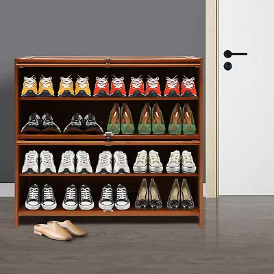 4-Tier Shoe Bench Shoe Rack Shoe Storage Cabinet Entryway Bamboo Shoe Organizer • $65.55