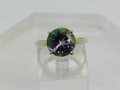 DAMAGED 14k Yellow Gold Round 10mm Mystic Fire Topaz Solitaire Ring Size 5.5 • $194.95