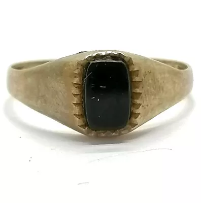 9CT GOLD  DAINTY SIGNET RING SET WITH BLACK ONYX Size K~ 1g Total Weight. • $187.77