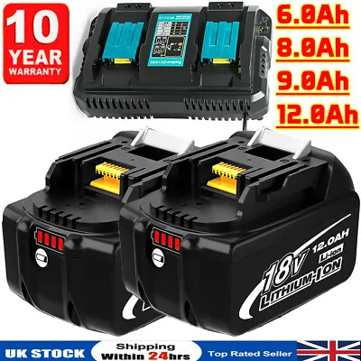 2X 18V 6.0Ah 12.0Ah Li-ion Battery / Charger For Makita BL1830 BL1850 BL1860 LED • £17.69