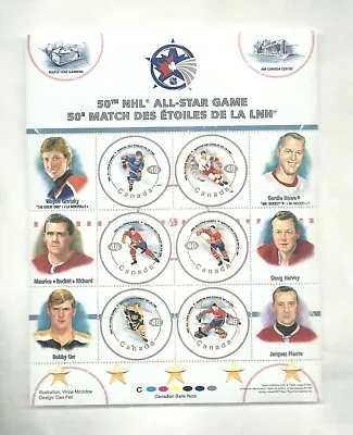 Nhl 50th All-star Game Stamps - Souvenir Sheet • $10