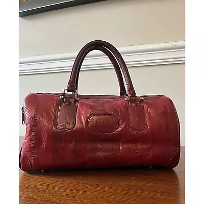 Vintage Eel Skin Handbag Satchel Ruby Red Duffle Lightweight 70s Bag • $39.97