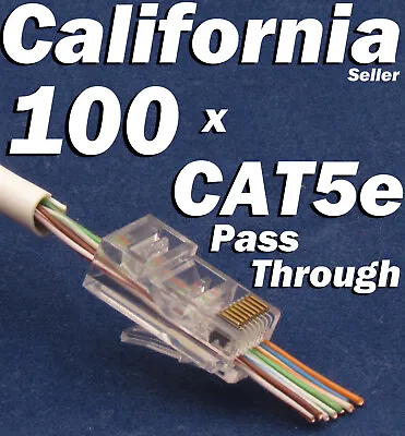 100 Pcs RJ45 Network Cable Modular Plug CAT5e 8P8C Connector End Pass Through • $29.25