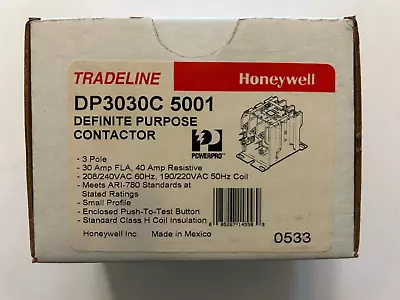 Honeywell DP3030C 5001 Definite Purpose Contactor-3 Pole 30 Amp FLA 208/240VAC • $20.99