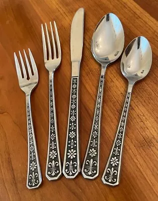 Interpur FLORENZ Stainless  8 Petal Flower  Flatware Black Accents - Choice • $6