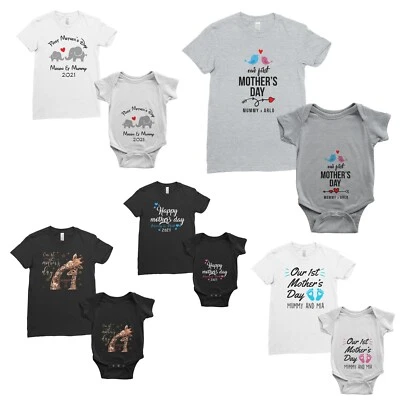 £12.95 • Buy Our First Mother's Day Personalised Matching T-Shirt / Baby Bodysuit Mum / Baby