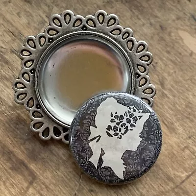 Magnabilities Brooch Pinback Cameo Girl Bonnet Silver 1.5” Hidden Compartment • $17.99