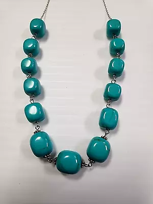 .925 Sterling Silver - Macy's 18  Graduated Turquoise Bead Necklace - New $120 • $20.99