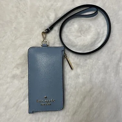 NWT Kate Spade Madison Saffiano Leather Card Case Lanyard ID Holder Blue • $111.34