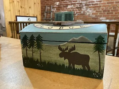 Moose Head Lodge Wood Wooden Handpainted Box Nightly Weekly Monthly Cabin Lodge • $35