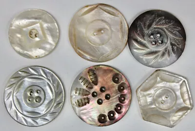 Original Vintage Lot Of 6 Carved Abalone Shell Buttons Mother Of Pearl • $24.99