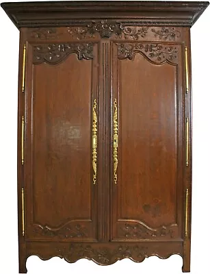 Armoire Antique French Country Farmhouse 1800 Large Solid Oak Floral Roses Brass • $8249