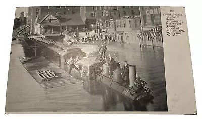 1907 Postcard Wheeling WV March Flood Pennsylvania RR PRR Depot Locomotive Train • $11.99