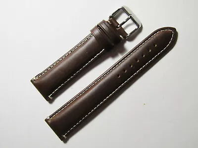 18mm Hadley Roma Brown Contrast Stitched Oil-Tan Leather Mens Band  MS885 • $25.15