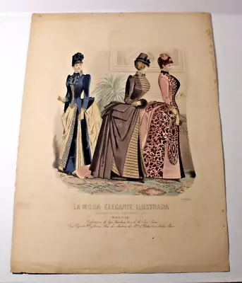 Antique French Hand Colored LA MODE ELEGANTE ILLUSTRADA Fashion Print (1788) • $18