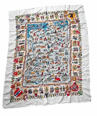 Vintage Tablecloth 51 X 45”  German City Map Crests Map • $19.99