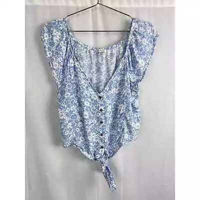 American Eagle Women's Size XL Blue Floral Knot Front Girly Beachy Crop Top • $19.99