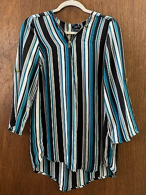 Cool Casual Stripes Tunic Colorful Large Women’s Top Front Zip • £7.71