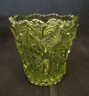 Imperial Glass Green Daisy & Button Toothpick Holder Vintage With Sticker • $7.95