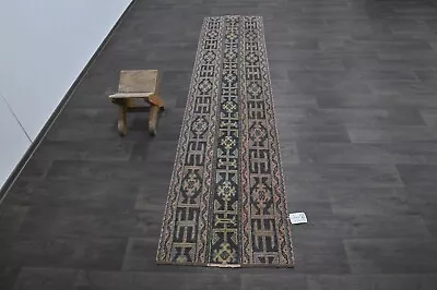 Vintage Turkish Runner Rug 2x9ft Wool Anatolian Handmade Hallway Oushak PEACH • $192