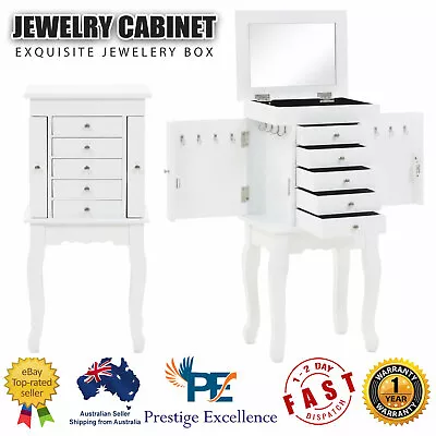 Free Standing Jewelery Cabinet White Makeup Storage Wooden Jewelry Box Organiser • $136.14