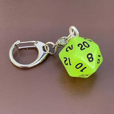 D20 Dice Keyring - Yellow/Green - Glow In The Dark - Geek - Games Master - D&D. • £2.49