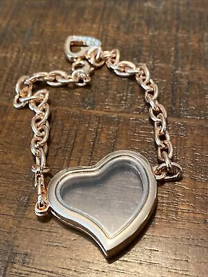 Magnetic Close Heart Shape Locket Floating Charms Bracelet  Rose Gold Tone New • $12