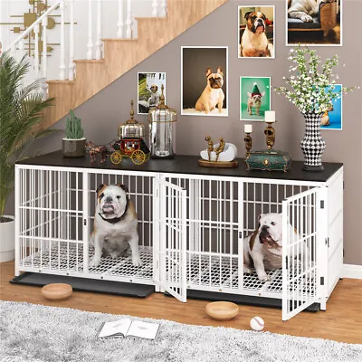 Heavy Duty Dog Crate Furniture End Table Jumbo Tall Wooden Metal Pet Cage W Tray • $239.90