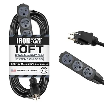 220/240 Volt Extension Cord 10 Ft - 14/3 SJTW 6-15P 10 Foot 3 Outlet Male End • $35.23