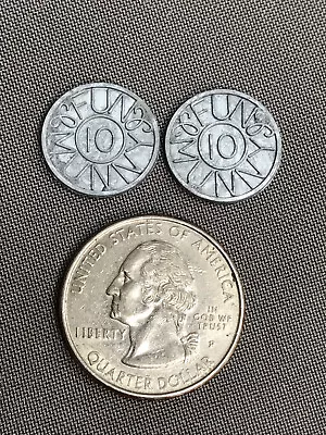 Lot Of 2 Vtg C.1950s Aluminum FUN MUNNY DIMES - 5/8  Dia. Play Money XXDM • $23.99