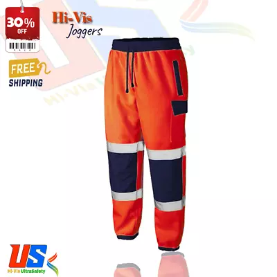 New Hi Vis Fleece Jogging Bottoms Safety Workwear Joggers Sweat Pants Trousers • £14.99