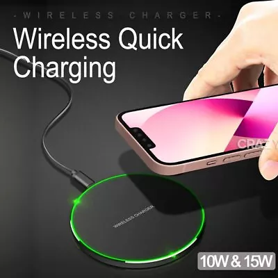 15W Wireless Charger FAST Charging Pad For IPhone 14 13 XS 15 Samsung S10 S20 • $9.02
